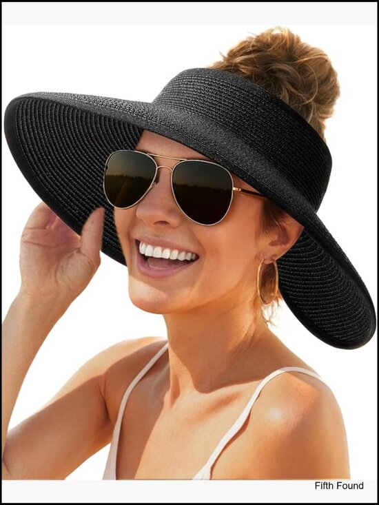 Wide Brim Straw Sun Hat Foldable UPF 80+ Beach Vacation Travel Visor